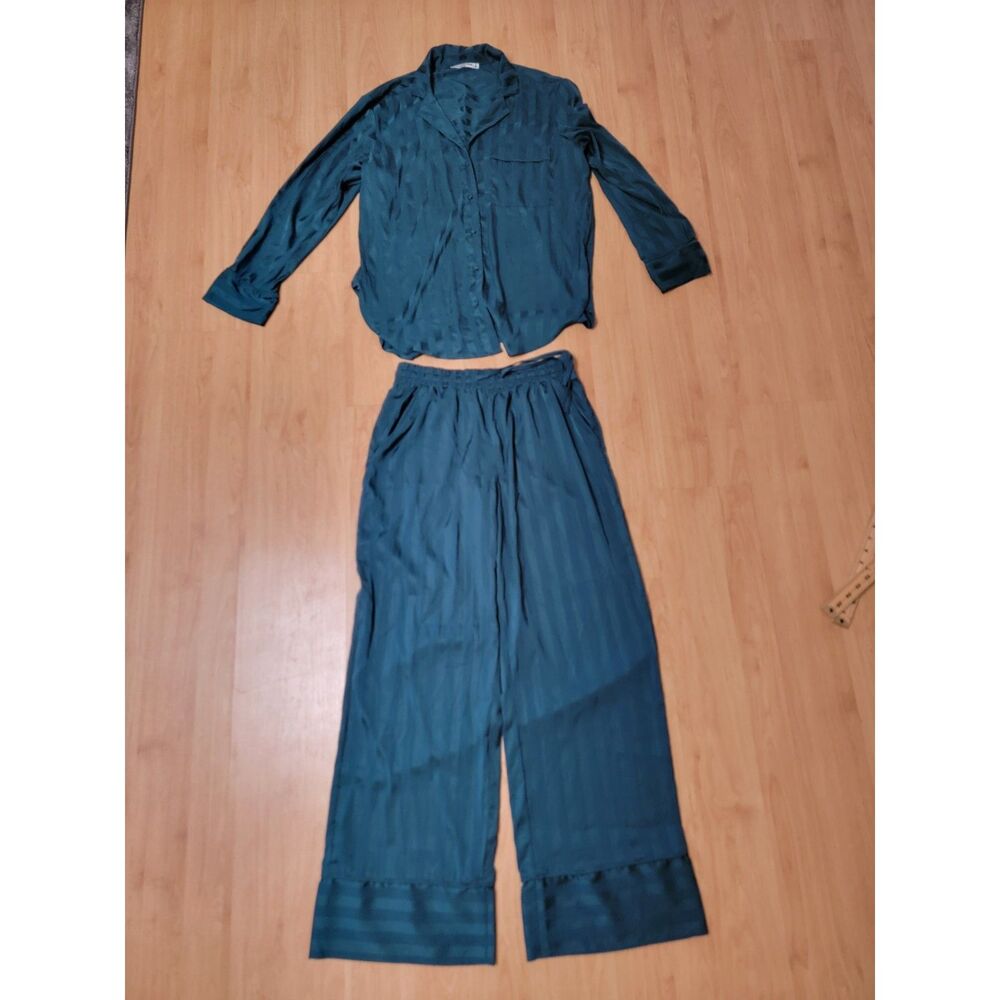 Abercrombie & Fitch Sleepwear Tonal Stripe 2 Piece Pajama Set Teal Medium M